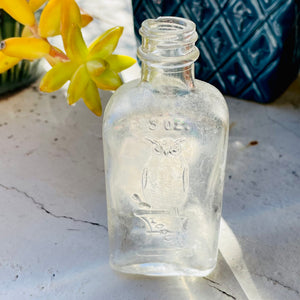 Vintage Frosted Glass The Owl Drug Co. Petite Medicine Bottle Embossed Decor