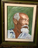 Original Painting Signed By Artist Holzapfel Old Asian Man Art Portrait Framed