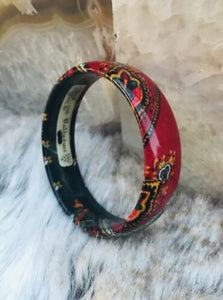 Pierre Deux Style Valdrome Brandt Design Floral Laminated Fabric Bangle Bracelet