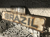 Antique Brazil 1130 Embossed Metal White & Black Road Street Sign Rare