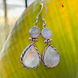 Sterling Silver 925 Moonstone Pear Shape Stone Hinge Dangle Earrings 9g