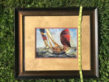 Sailboat Racing the Wind Michael O'toole print Double matte Glass Framed Boat