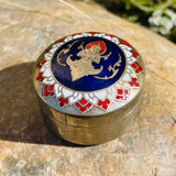 Vintage Siam Thai Red White Blue Enamel Silver Tone Trinket Jewelry Keepsake Box
