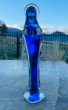 Vintage Religious Catholic Madonna Virgin Mary Cobalt Blue Glass Art Figurine
