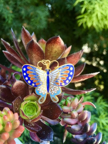 Vintage Cloisonné Enamel Gold Tone Multicolor Butterfly Pin Brooch
