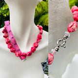 Chunky Artisan Statement Coral Silver Tone Beaded Hand Knotted Bead Necklace