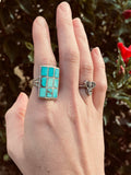 Vintage Sterling Silver 925 Rectangular Turquoise 9 Stone Ring 14.73g Size 6.75