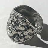 Antique Silver Plated Floral Spoon Size 13 Ring