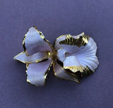 Vintage Hallmarked Cerrito Orchid Brooch Pin - Pink White And Gold