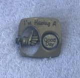 Vintage JJ Pewter I'm having a Good / Bad Day Moveable Spinning Brooch Pin