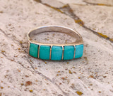 Vintage Sterling Silver 925 Blue Turquoise 5 Stone Bar Ring Size 6