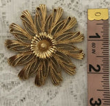 Vintage Signed Monet Large Goltone Flower Fashon Brooch Pin