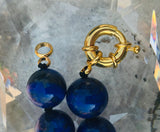 Vintage 16mm Blue Round Lapis Lazuli Hand Knotted Gem Stone Gold Tone Necklace