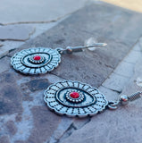 Silver Coral Tone Stone Hanging Dangle Drop Pierced Fashion Earrings