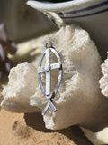 Vintage Christian 925 Sterling Silver Ichthys Jesus Fish Cross Pendant Charm