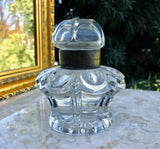 Vintage Antique Rare Cut Crystal Hinged Inkwell Inkpot