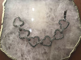 Vintage Sterling Silver 925 Marcasite Stone Heart Link Bracelet