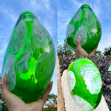 Large 10lb Hand Blown Green White & Red Studio Glass Art 13”+ Decorative Vase