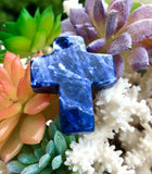 Vintage Lapis Lazuli Blue Semi Precious Stone Cross Crucifix Pendant Large