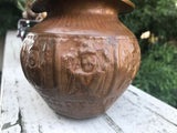 Antique Hindu Copper Spiritual Puja Repousse Etched Holy Water Vase Vessle
