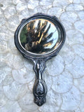 Antique Art Nouveau Woman Silver Quadruple Plate High Relief Vanity Hand Mirror