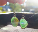 Natural Green Aventurine Gemstone Silver Tone Wire Wrap Dangle Earrings