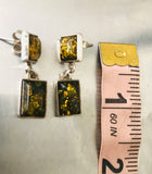 Vintage Sterling Silver 925 Amber Square Abstract Pierced Dangle Drop Earrings