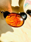 Gold Filled Amber Tone Tortoiseshell Resin Swirl + Black Beaded Vintage Necklace