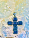 Antique Estate Sterling Silver Tanzanite Blue Purple Faceted Stone Cross Pendant