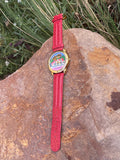 Disney All Aboard Mickey's Disneyland Toontown Colorful Red Leather Wrist Watch