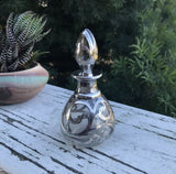 Art Deco Vintage Signed Sterling Silver Overlay Glass Perfume Bottle w Stopper