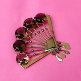 Signed P.L Silver Plum Chocolate Faceted 5 StoneColored Gold Tone Fan Brooch Pin