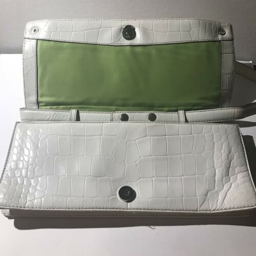 Vintage Ann Klein White Patterned Leather Handheld Clutch With Strap