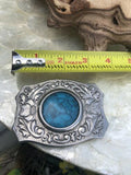 Chambers Belt Co. Silver Belt Buckle Blue Turquoise Tone Horse Changeable Back