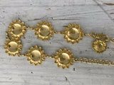 Vintage Gold Tone Yellow Sunflower Chain Floral Link Belt 48"