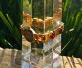 Designer La Sands Gold Tone Abalone Amber Stone Stainless Steel Quartz Watch