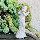 Vintage Ceramic Porcelain White Tone Cherub Angel Playing Violin Art Figurine