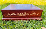Antique Wood Hand Carved Ornate Inlaid Asian Animals Floral Tea Tray 2 Pc Table