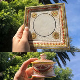 Gold Leaf Work On Marble Plate & Bowl Royal City Of Jaipur India Red Velvet Box