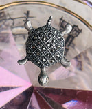 Art Deco Sterling Silver Signed 925 Marcasite Stone Cute Turtle Brooch Pin 3.4g