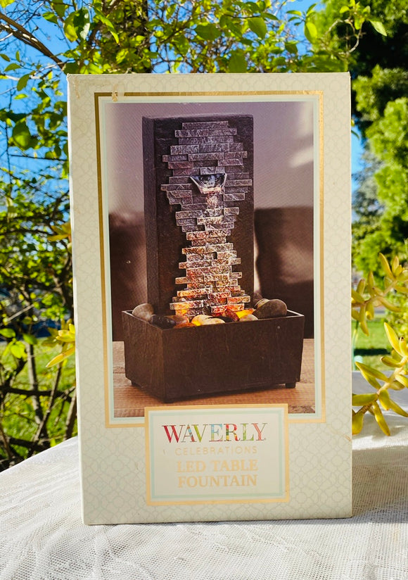 Waverly Celebration LED Lighted Table Waterfall Fountain NIB Battery Operated