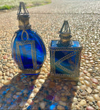 French Antique Filigree Perfume Bottle LT Piver Paris Blue Glass Set Lot of 2