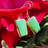 Sterling Silver 925 Trapezoid Jade Tone Green Gem Stone Dangle Earrings 6.5g