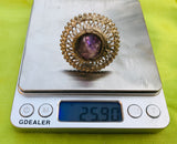 Antique Vintage Amethyst Silver Tone Mixed Metal Rajasthan Ornate Ring Size 7.5