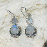 Vintage Sterling Silver 925 Moonstone Gem Dangle Drop Pierce Hinge Earrings 8.5g