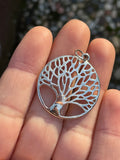 Signed 925 Sterling Silver Ornate Tree of Life Symbol Round Charm Pendant 29mm