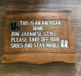 American Home Run Japanese Style Take Off Shoes Wood Sign Plaque Vintage Decor