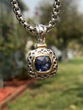 Vintage Silver Tone Blue Faceted Stone Necklace With Gold Tone Accents