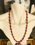 Vintage 10mm Gold Tone + Red Jasper Round Stone Beaded Necklace
