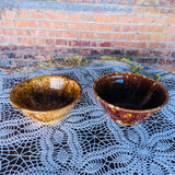 Vintage Artisan Brown Tone Speckled Ceramic Glazed Kitchen Bowl Set of 2 Bowls